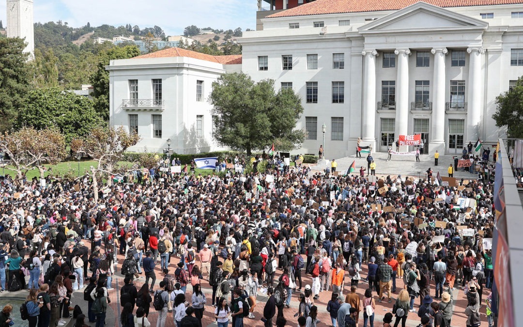 Students rally in front of UC Berkeley's Sproul Hall